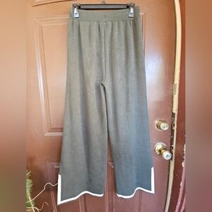 Olive Green Wide-Leg Pants with White Trim